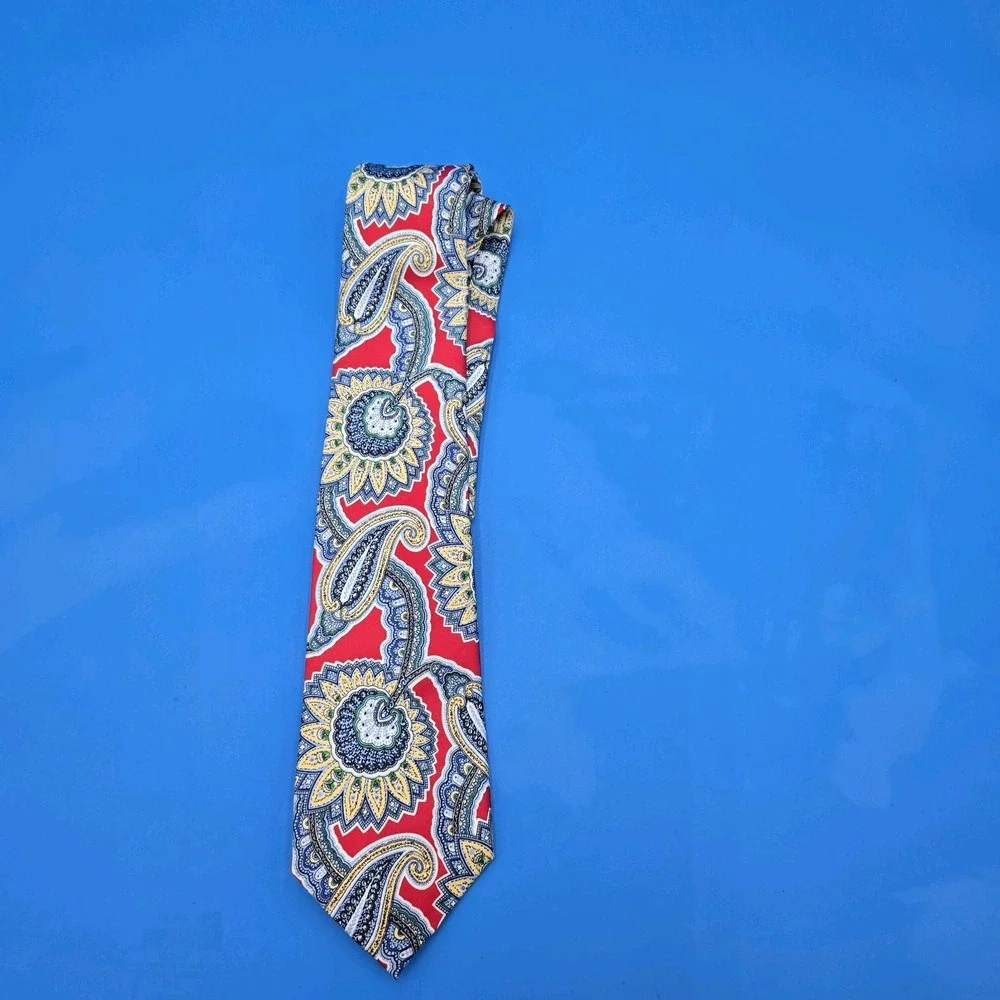 LAUREN RALPH LAUREN SUNFLOWER PAISLEY RED BLUE YELLOW SILK‎ NECK TIE 58